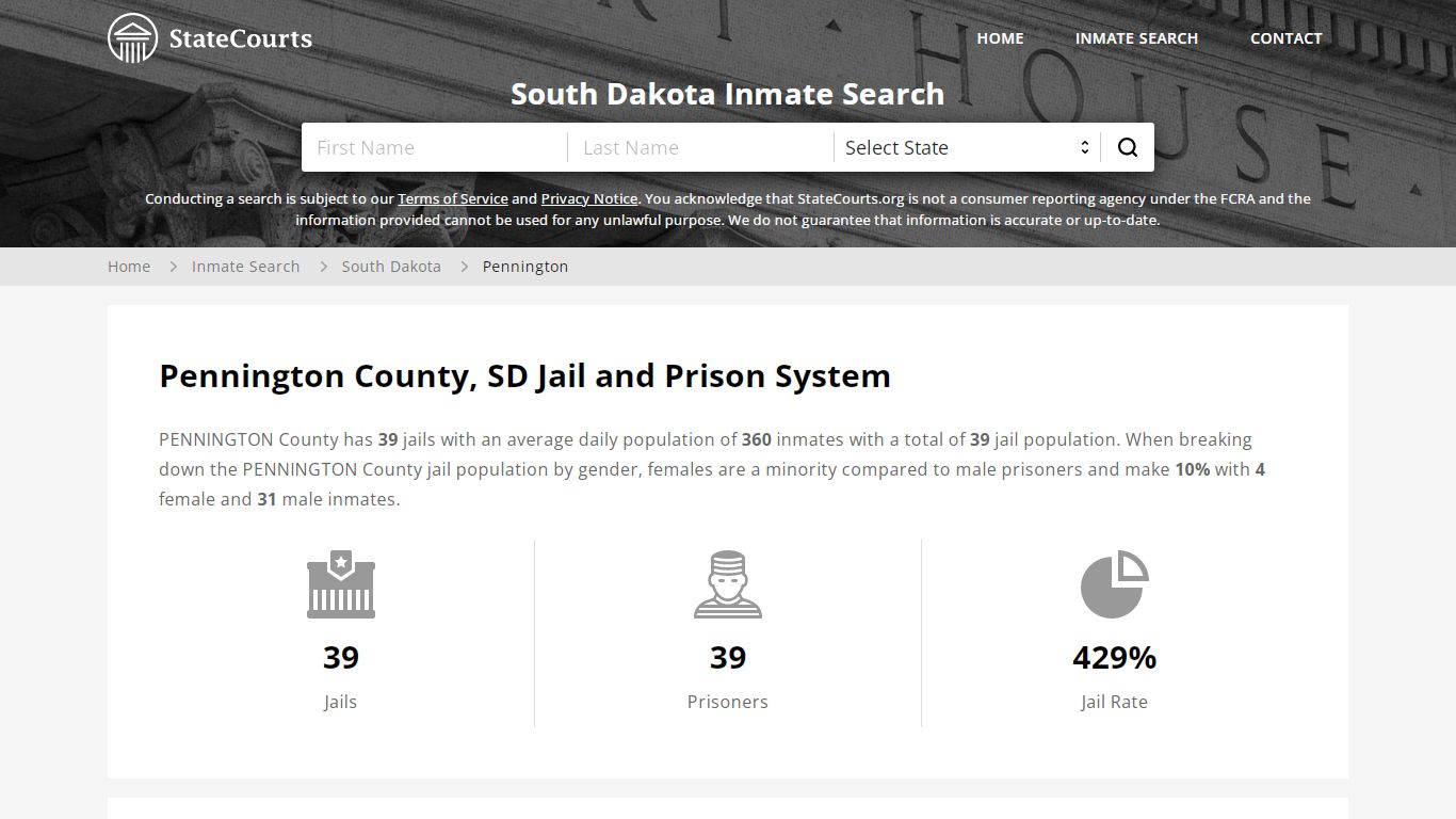 Pennington County, SD Inmate Search - StateCourts